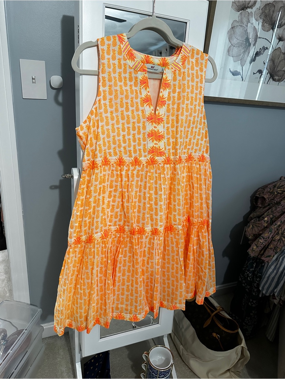 Orange Pineapple Print Tiered Sundress